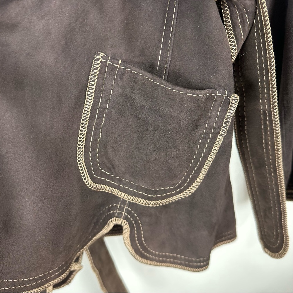 BCBG MAXAZRIA Open Front Leather Suede Belted Jacket - Picture 9 of 9